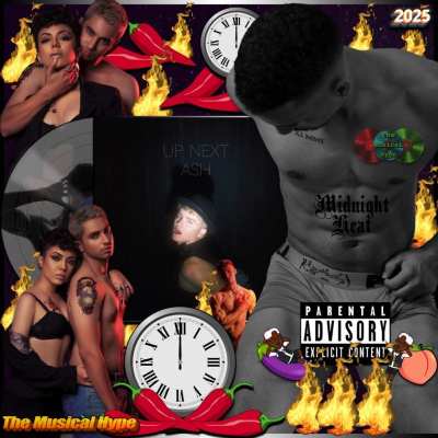 Landan Ash, Up Next Ash: Midnight Heat 🕛 🔥 No. 44 (2025) [📷: Brent Faulkner / The Musical Hype; Landan Ash; Francesco Ungaro, Hasan Muneer, Natan, Tazz Vaughn from Pexels; AcatXlo, Aristal Branson, Clker-Free-Vector-Images from Pixabay]